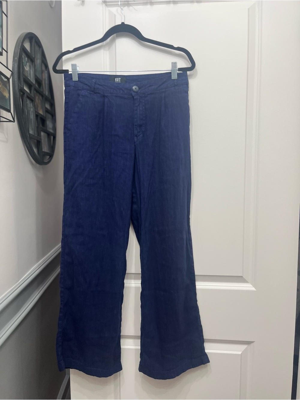 Kut from the Kloth Navy Linen Blend Wide-Leg Pants Sz 6